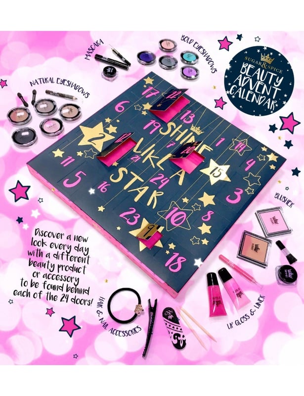 Make-up en accessoires adventskalender voor damesEen origineel cadeau om te geven aan een vriend(in), iemand in je familie of aan jezelf!Wij zijn helemaal verliefd op de Shine Like a Stard Sugar and Spice Adventskalender!Voor de eindejaarsvakantie heeft SDI-Paris HET ideale cadeau gevonden om op Kerstmis te wachten... of om onder de boom te leggen.Deze weelderige etui in de vorm van een kalender bevat de vlaggenschipproducten van het jaar.Verrassingen om zonder verder uitstel te ontdekken!Deze Beauty Adventskalender bevat:1 bedelarmband1 nagelvijl met 2 nagelriemschuivers1 blos1 compacte bronzer1 mascara1 haarspeld10 mono-bubbel oogschaduws2 glansjes3 potloden2 losse poeders, glitters3 borstels.Hoogte - Hoogte (mm)40Breedte - Breedte (mm)5Lengte - Lengte (mm)3