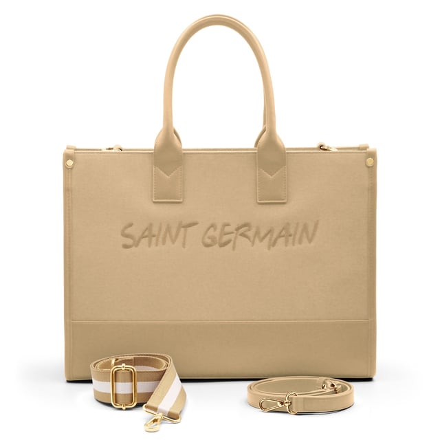 QUARTIER LATIN Large Tote Bag - Inside pocket - 2 adjustable and removable shoulder straps available - Can be worn as a schoolbag - ATELIERS SAINT GERMAIN embroidery on the outside - Smooth leather and fabric finish