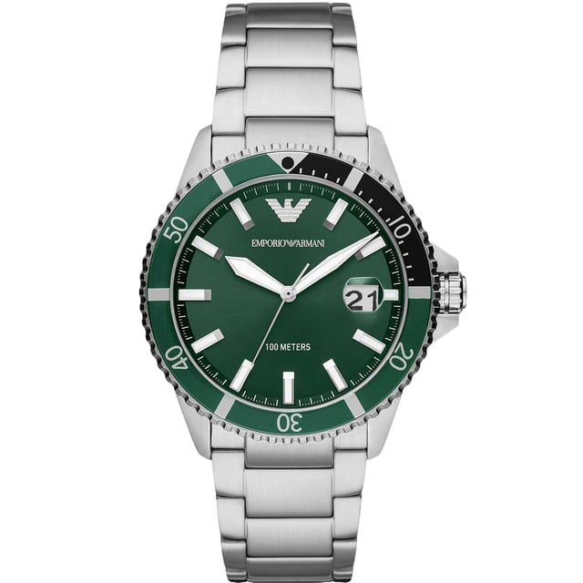 Emporio Armani AR11338 - Herrenuhr Quarz aus Edelstahl• Material: Edelstahl• Glas: Mineral• Armband: Edelstahl• Farbe: Silber Grün• Wasserbeständigkeit: 100 m (10 ATM)• Gehäusegröße: 42 mm