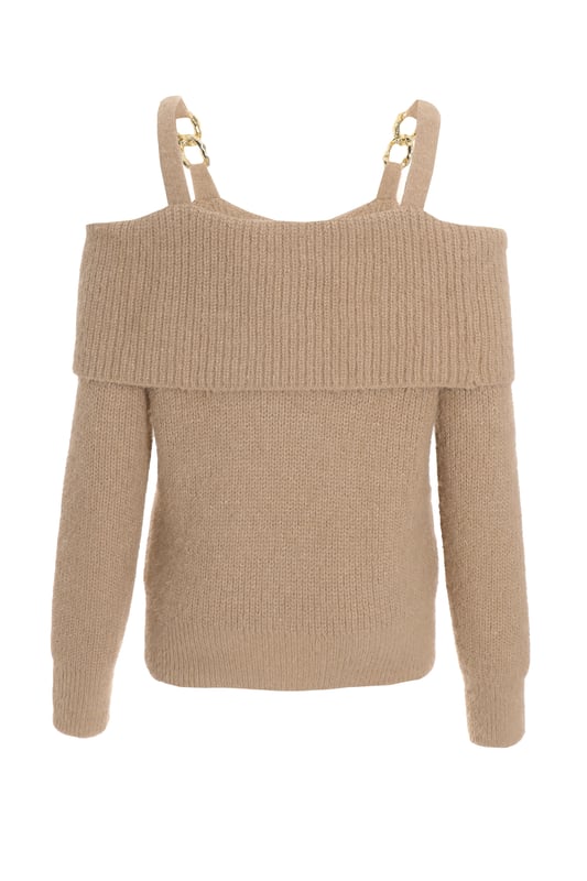 Stone Knitted Off Shoulder Fluffy Jumper