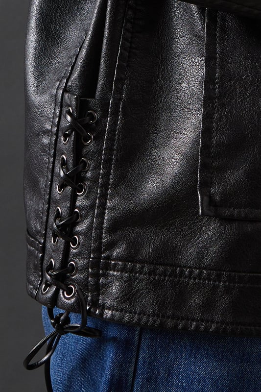 Whipstitch Faux Leather Zip Through Jacket