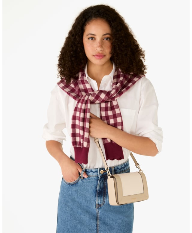 Lena Colorblock Pebbled Leather Small Flap Crossbody, Zip Pocket, Slip Pocket,  Length: 4.00 Cm,  Width: 12.00 Cm,  Height: 20.50 Cm