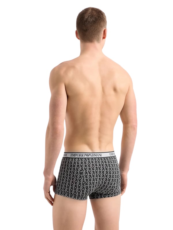 Men's Emporio Armani 3-pack trunks in black.- Trademark elastic waistband.- Stretch fabric.- 95% cotton 5% elastane.XS = 27-29inS = 30-32inM = 32-34inL = 34-36inXL = 37-39inXXL = 39-41in- Ref: 11213041735421We regret that the underwear cannot be returned for hygienic reasons.