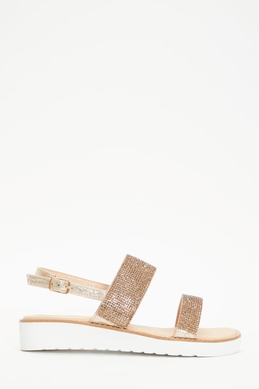 Gold Diamante Flatform Sandals