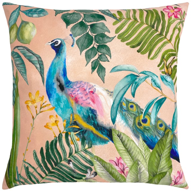 Featuring a beautifully detailed Peacock amongst tropical foliage, on a water resistant polyester, the Peacock cushion is the perfect addition to your outdoor space.