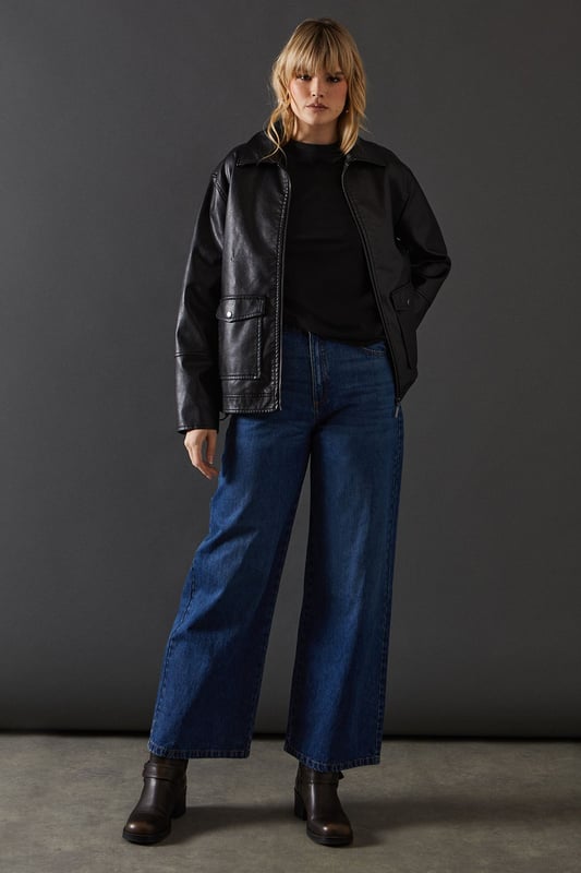 Whipstitch Faux Leather Zip Through Jacket
