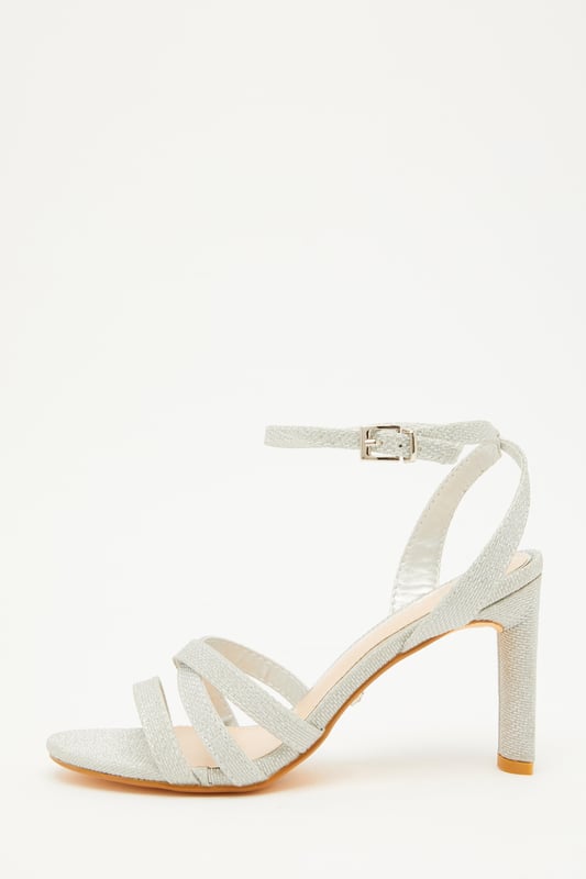 Wide Fit Silver Shimmer Block Heeled Sandals