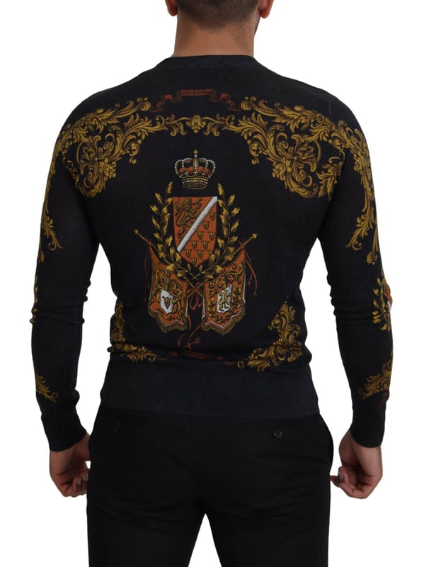 Dolce Gabbana Gray Silk Baroque Medal Motive Men s Sweater
