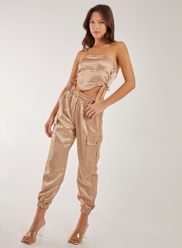 Satin cargo joggers discount