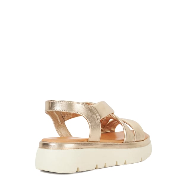 Slide into our effortlessly stylish Lounge sandals. The leather straps cross over the front of the foot, and we love the directional look of the trend-led tractor sole. Complete with a square toe the contrasting leather sole is ultra-smooth and features our bespoke Dune London logo, making this style a covetable choice for any woman's summer sandal collection.