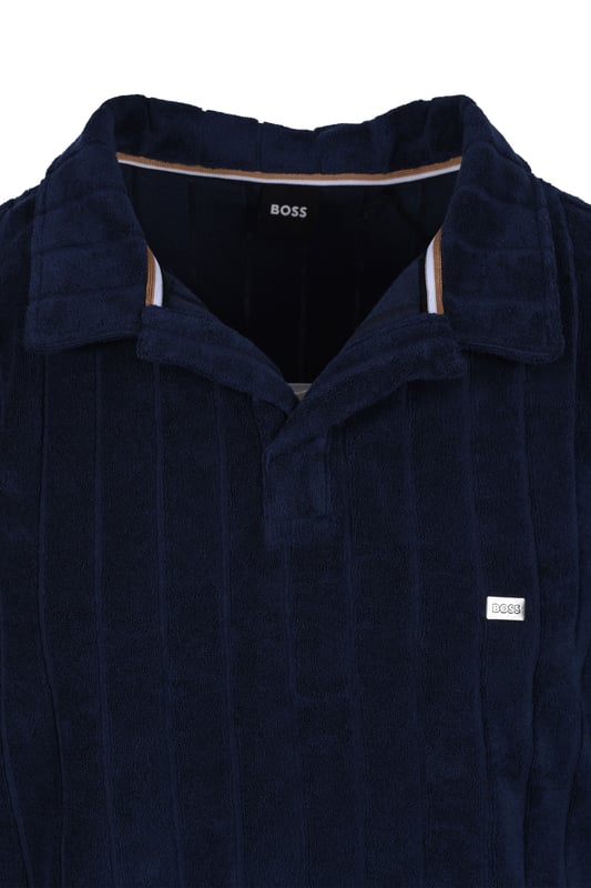 Boss Toweling Polo Shirt Navy
A super relaxed beach-side polo that is a must for the holidays and warmer seasons. made from a terry toweling and boasting the ever summery resort collar, metal logo hardware and subtle BOSS striping.

Toweling Polo
Relaxed Fit
Style - 50508847