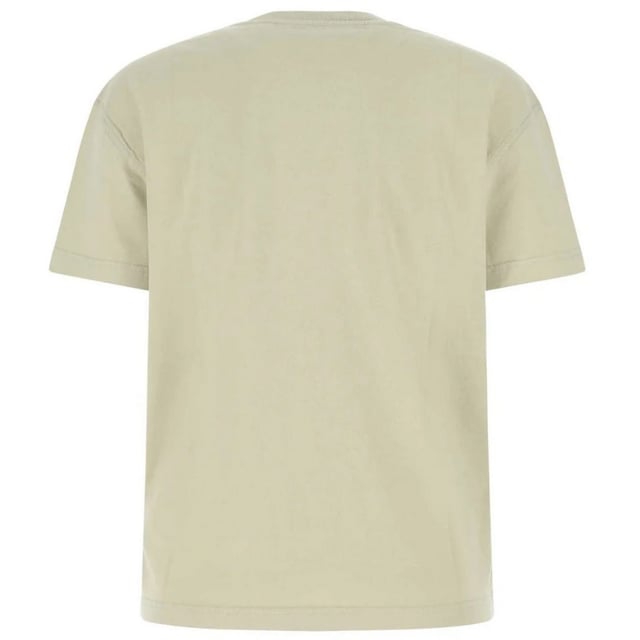 Camiseta beige blanquecina, logotipo blanquecino en el pecho izquierdo, cuello redondo, mangas cortas, 100% algodon, hecho en Italia, camiseta beige, ropa de calle