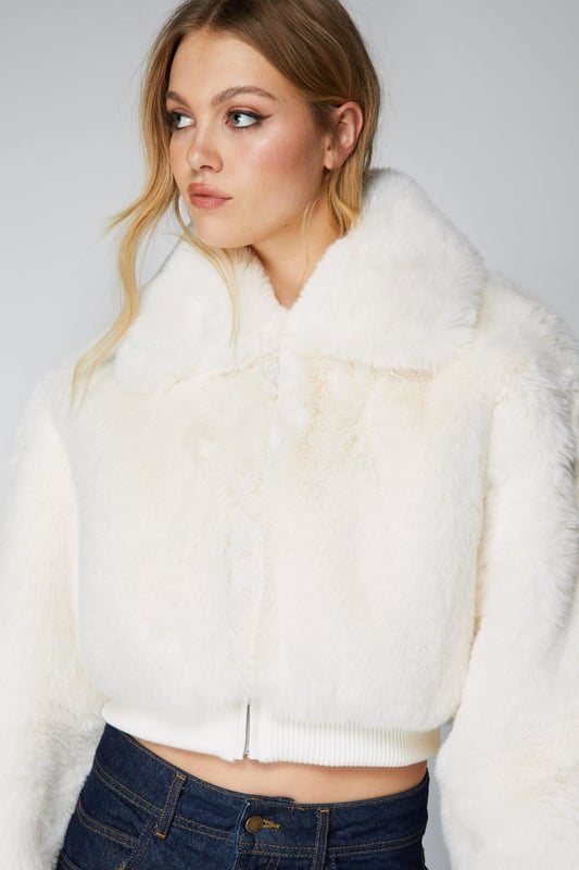 Cropped fur bomber jacket sale