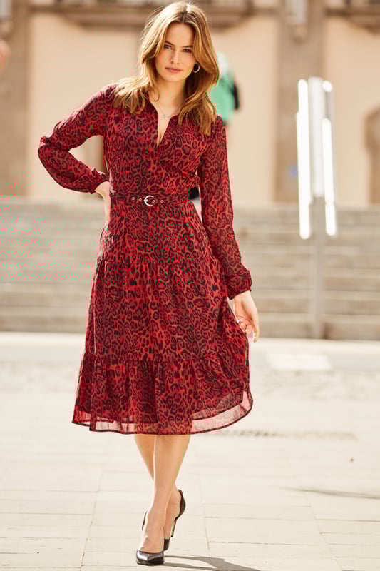 Red leopard on sale midi dress