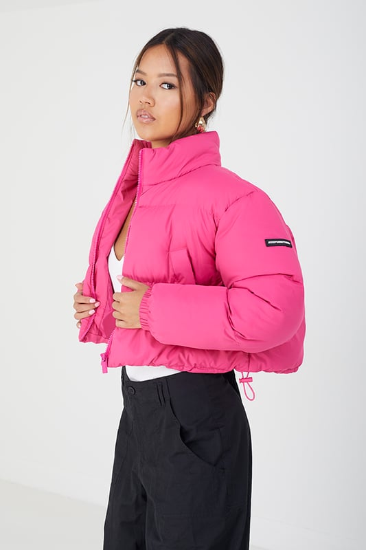 Pink Cropped Puffer Jacket