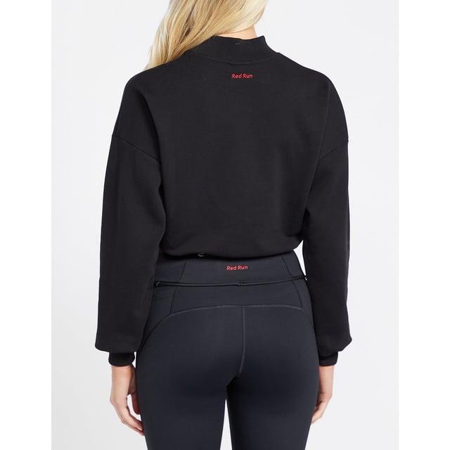 Created by women for women  Red Run are passionate about creating activewear that fits your body and lifestyle. Making sure you feel and look good whatever your day entails  Red Run use only the best in luxurious and breathable materials  ensuring you feel comfortable and confident with every step. They present to you the Inky Collection which includes the Crop Sweatshirt in a black colourway  the perfect activewear essential. Details: black colourway  cotton construction  ribbed funnel neck  ribbed cuffs  adjustable draw tie hem  relaxed fit  tonal stitching and contrast branding to the chest to complete.