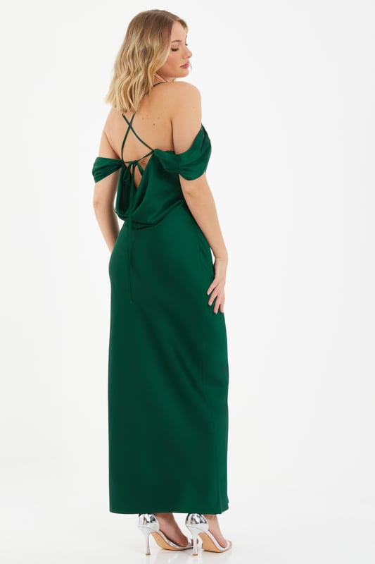 Bottle green cross strap maxi dress new arrivals