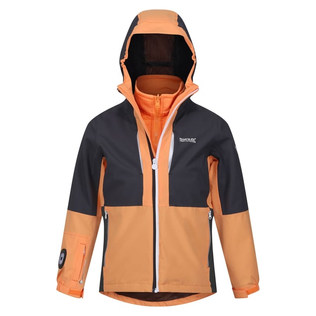 Material: 90% Polyester, 10% Elastane. Lining: Mesh. Fabric: Stretch. Design: Colour Block, Logo, Sleeve Patches. Fabric Technology: Breathable, Ergonomic, Flexible, Insulating, Isotex 15000, Quick Dry, Thermo-Guard, Waterproof, Windproof. 3 Brightness Modes, 3 in 1, 360 Degree Reflection, Brite Lite Sleeve Torch, Built-In Battery, Padded, Rechargable Battery, Stretch Panels. Neckline: Hooded. Cuff: Hook And Loop Strap. Sleeve-Type: Long-Sleeved. Hood Features: Elasticated, Grown On Hood. Pockets: 1 Chest Pocket, 2 Lower Pockets, Zip. Fastening: Full Zip. 10000g/m¬≤/24hrs. Hem: Shockcord Hem. Please Note: Printed Name Label up to Age 8.