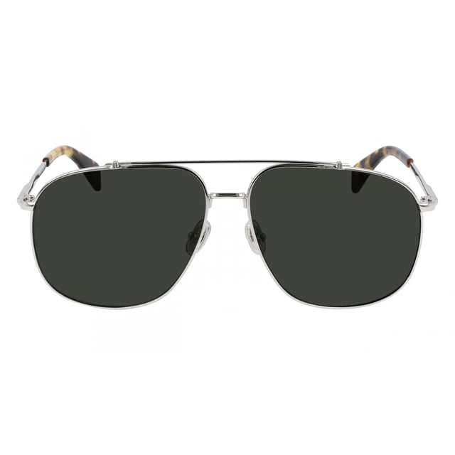 LNV110S sunglasses with metal frame.

 Shape and design:
 - These Lanvin glasses have an aviator silhouette.

 Frame Material:
 - The frame of these glasses is made of metal.
 - The use of metal provides durability and lightness to the frame.
 - This makes the glasses durable and comfortable to wear.

 Metal temples:
 - The temples are also made of metal, matching the frame material.
 - The metal on the temples adds strength and stability to the structure of the glasses.

 Brand details:
 - Lanvin brand engraving on the temples.
 - These design elements help to clearly identify the model as part of the Lanvin eyewear collection.

 Glasses:
 - The lenses are of high quality.
 - These lenses provide excellent UV protection and crisp, clear vision.
 Measures: Lens width: 60 mm. Bridge: 14 mm. Temples: 145 mm.
 Composition: Metal
 Care:
Use a soft, clean microfiber cloth to clean your sunglasses. This type of cloth will not scratch the lenses.
 Avoid using abrasive cleaning products, detergents, alcohol or acetone, as they can damage lenses and anti-reflective treatments.