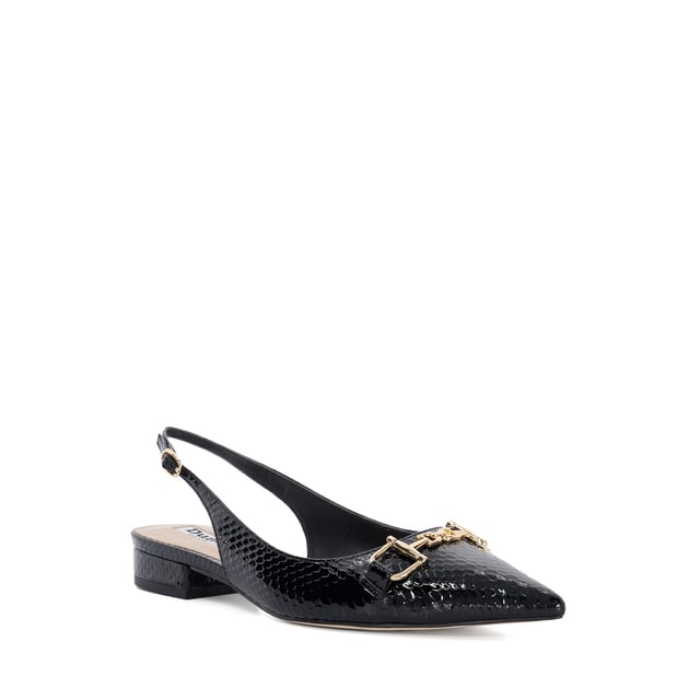 Say hello to our Hinge style, featuring a patent mock croc finish, pointed toes and low block heel. With their gold-tone buckle detail, these slingbacks will add a retro-inspired edge to your contemporary outfits all year round.