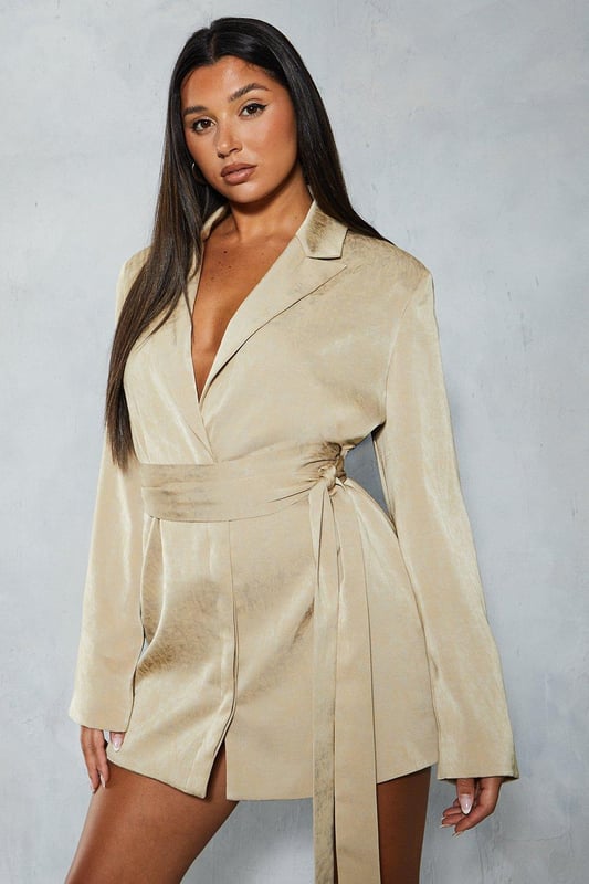 Satin belted blazer dress on sale