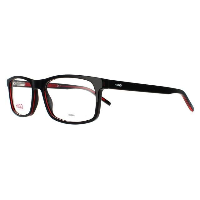 Hugo by Hugo Boss Glasses Frames HG 1004 OIT 16 Black Red Men  are a classic rectangular style frame made entirely of lightweight acetate with Hugo branding on the temples.