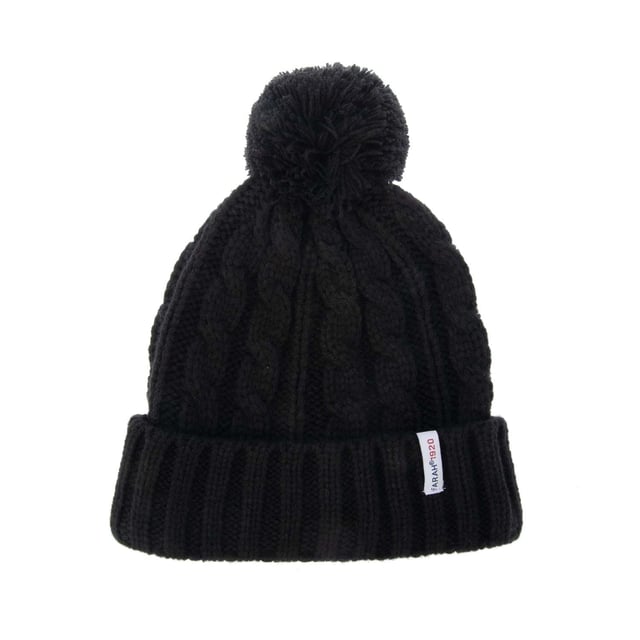 Mens Farah Rirola Knitted Hat in black.- Turn-up hem.- Pom pom trim.- Knitted. - 100% Acrylic.- Ref: FR2Q122711BS