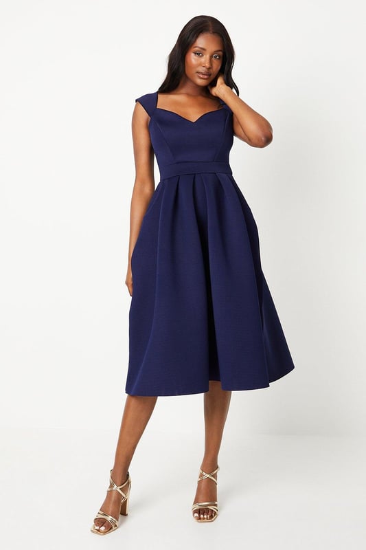 knee length dresses for ladies Athena Sweetheart Neck Cut Out Scuba Slit Midi A-Line Dress –  athenalifestyle.com main image 1