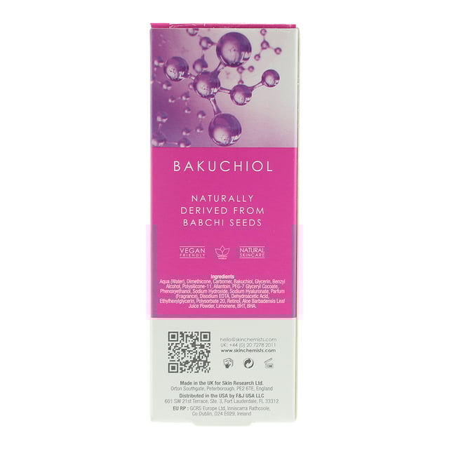 Skin Chemists Youth Series Retinol and Bakuchiol Facial Serum is a cutting-edge skincare elixir meticulously crafted to combat the signs of aging and promote a youthful, radiant complexion. Infused with a dynamic combination of Retinol and Bakuchiol, this serum offers a powerful dual-action approach, harnessing the benefits of both traditional retinoids and a natural, gentle alternative. Retinol, a potent form of Vitamin A, is renowned for its ability to stimulate collagen production, increase skin cell turnover, and reduce the appearance of fine lines and wrinkles. Bakuchiol, derived from the Babchi plant, provides similar anti-aging benefits without the potential irritation or sensitivity associated with Retinol. The lightweight, fast-absorbing texture of this serum allows for easy application and quick absorption into the skin. It penetrates deeply, delivering a surge of potent, skin-loving ingredients that support the skin's natural regeneration process. Over time, this leads to a smoother, firmer, and more supple complexion. The Retinol and Bakuchiol Facial Serum is also fortified with a blend of natural botanical extracts and advanced skincare ingredients, providing additional antioxidant protection and supporting the skin's natural barrier function. It creates a shield against environmental stressors, helping to preserve a youthful, healthy appearance. This serum is suitable for all skin types, making it an essential addition to any anti-aging skincare routine.