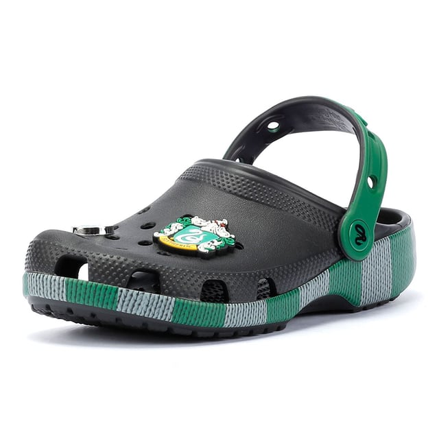 Inspired by Harry Potter’s Slytherin House scarf in green and grey, these Classic Clogs are lightweight, water-friendly, and buoyant. Featuring breathable ventilation ports and pivoting heel straps for a secure fit, they're perfect for fans seeking style and comfort. Customisable exclusive Slytherin-inspired Jibbitz™ charms.