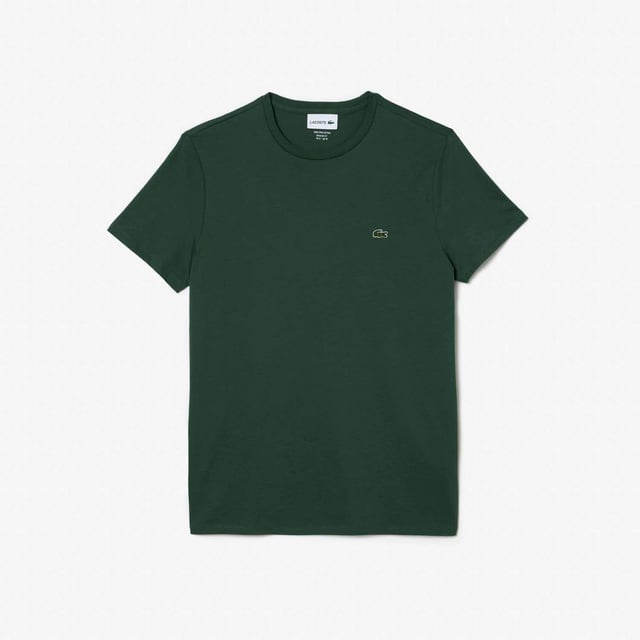 Mens Lacoste Crew Neck Pima Cotton Jersey T-Shirt.- Ribbed crew neck.- Short sleeves.- Embroidered Lacoste logo at left chest.- Tonal back neck tape.- Super soft pima cotton jersey fabric.- Regular fit.- 100% Cotton.  - Ref: TH6709-SMI