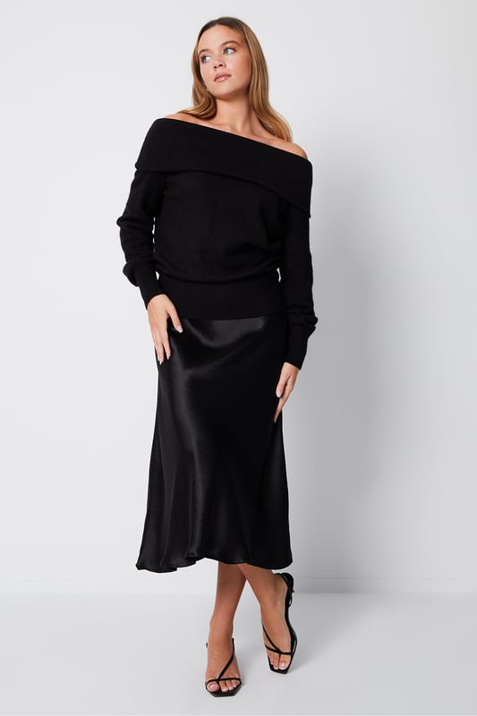 Black Doris Knitted Bardot Jumper