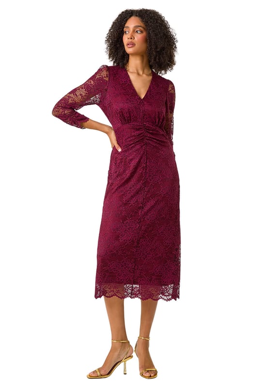 knee length dresses for ladies Idyllwind Women's Moss Rose Lace Trim Slip Midi Dress