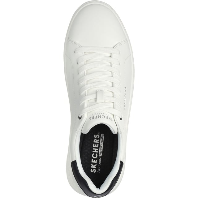 Elevate your wardrobe and look sharp with the comfortably versatile Skechers Court Break - Suit Sneaker. This lace-up features a synthetic duraleather upper with fixed stretch laces and a cushioned Skechers Air-Cooled Memory Foam comfort insole.