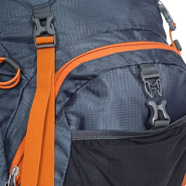 45 litre DLX rucksack. Airflow system. Main pocket. Trekking pole loops. Ice axe loops. Mesh venting system. Hydration pack access. Raincover. 420D Polyester Mini Ripstop. Approx: 20cm x 70cm x 90cm.