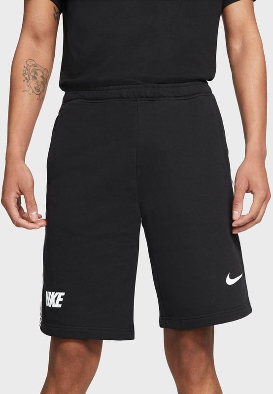 Nike NSW Sportswear Repeat Mens Fleece Shorts. 
Elastic Waistband with Adjustable Concealed Drawstring. 
Made From a Super-soft French Terry Fabric. 
Comfortable Cut Side Pockets. 
Repeat Tapes Branding Along the Legs.
80% Cotton, 20% Polyester.
Machine Washable.