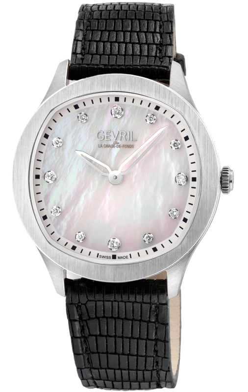 Only once in a lifetime is such a breathtaking stunner achieved in design, and Gevril’s Morcote collection is a standout timepiece with a fresh, simple take on classic beauty.

From picturesque inspiration and a historically preserved land, this collection is a classic named after one of the most beautiful villages in Switzerland. Much like the land that inspired its design, Morcote features colors and metals from mother nature to elegant effect. Like sloping mountain curves meeting a lake, the 36mm brushed polished case encompasses a stunning mother of pearl dial that does not shy away from its namesake’s moniker “the Pearl of Ceresio”. The true mark of this watch, the remarkable dial, features 12 cultured diamonds as time indices. And, not to be outdone, this collection features an option for a, nearly unmatched, diamond count of one and a half carats in 80 Cultured diamonds on the case accentuating nature’s beauty with opulence and organic, clean lines. Each watch comes with a genuine Italian leather strap with tang buckle that boldly represents the best of land and sea in a monument of nature itself. 

Escape into Morcote, because beauty this gracious deserves admiration. More than a watch, Morcote is an experience to behold.


Gevril 10041 Women's Morcote Swiss Quartz Diamond Watch

Gevril Women's Swiss Diamond Watch from the Morcote Collection
36mm SS Brushed Polished Case, White MOP Dial
12 Cultured Diamonds on Dial, Clarity VS, Color FG
Push Pull crown
SS Screw in case back, Limited Edition 01/500
Genuine Italian Black Leather Strap with Tang Buckle
Anti-reflective Sapphire Crystal
5 ATM (50 Meters 165 Feet)
Swiss Quartz Movement Ronda 762