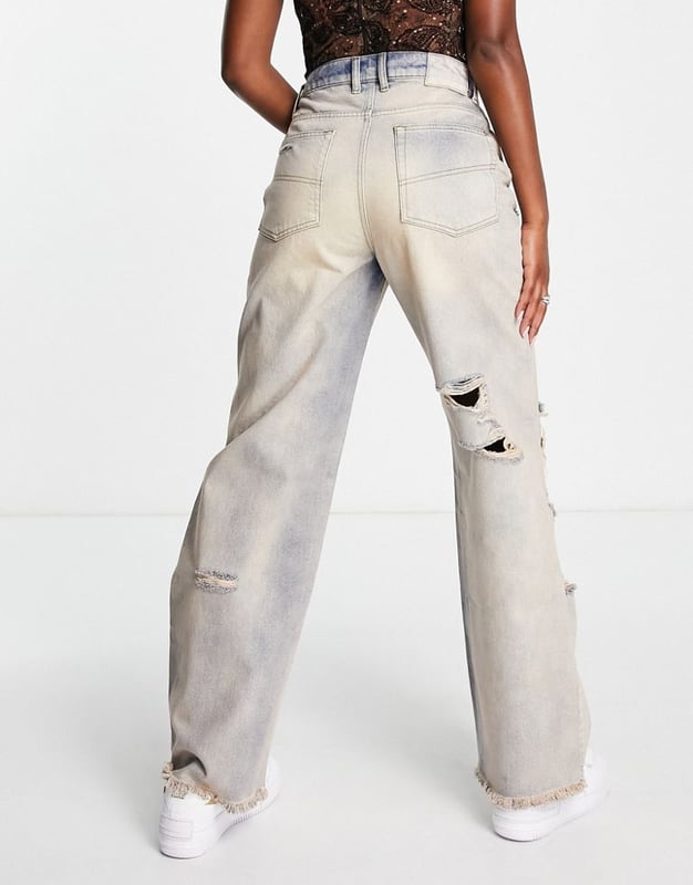 COLLUSION x014 Y2K extreme baggy dad jeans with rips in pink tint dirty