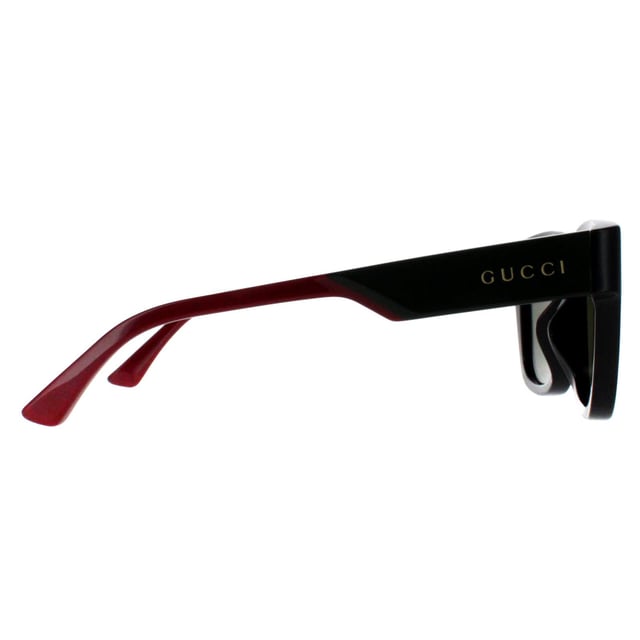 Gucci Square Mens Black with Green and Red Green GG1670SK  Sunglasses feature a sleek, square design that combines modern lines with a hint of vintage inspiration, ensuring a striking and fashionable look. The frame is accentuated by the iconic Gucci logo on the temples, showcasing the brandâ€™s dedication to timeless elegance and quality. Crafted with premium materials, the lenses provide excellent UV protection, ensuring eye comfort while maintaining style.