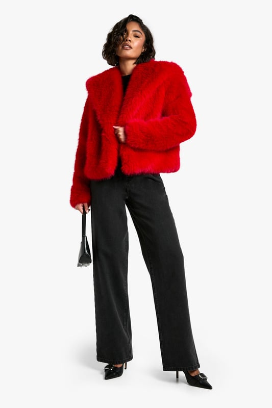 Tall Oversized Collar Faux Fur Jacket