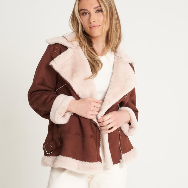 Barneys Originals Curve Faux Fur Aviator Coat