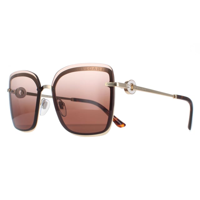 Bvlgari Sunglasses BV6151B 278/13 Pale Gold Brown Gradient are a luxurious square style for women. Adjustable nose pads and plastic temple tips provide all day comfort. The slender temples feature Bvlgari's ring design.