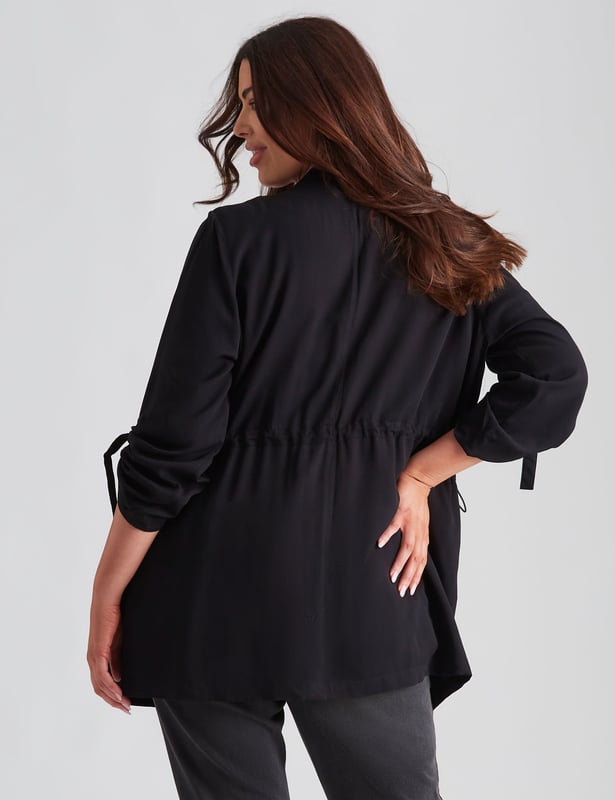 Womens Beme Long Sleeve Woven Waterfall Jacket Plus Size