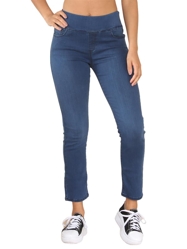 Enzo Women’s Wider Waist Jeans. Slim Fit, Straight Leg, Stretch Denim Jeans. Elasticated Wide Waist for Extra Comfort. Features 2 Front, 2 Back Pockets and Single Coin Pocket.