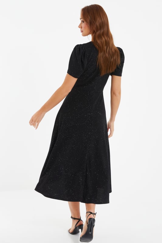 Black Blossom Printed Skater Midi Dress main image 0