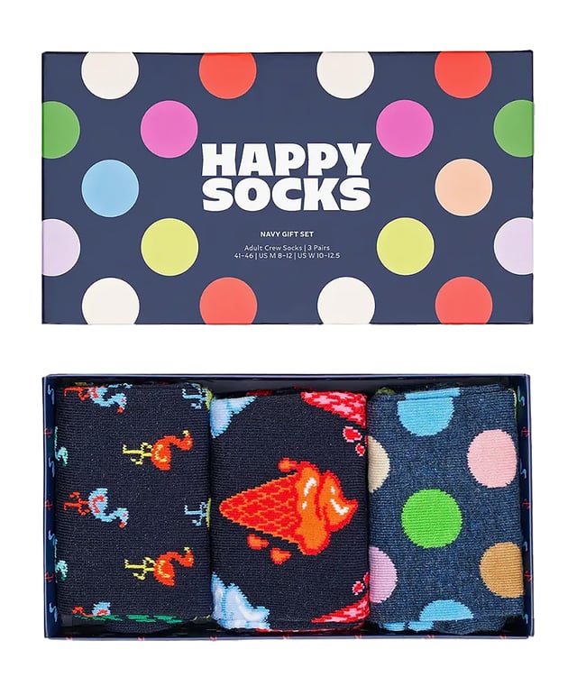 3 Pack Funky Design Giftbox Socks Set by Happy SocksExperience a wave of unbeatable comfort and out-of-the-box style with the 3 Pack Funky Design Giftbox Sock Set by Happy Socks. Designed to fit a broad range of foot sizes (36-40, 41-46), these dynamic socks blend effortlessly with both relaxed and formal attire, establishing themselves as a smart addition to any fashion arsenal. You're sure to appreciate the supreme comfort these socks offer, an absolute necessity for every foot!Happy Socks are thoughtfully constructed to infuse a dash of vibrancy and life into your day-to-day outfits. Embodying a perfect mix of comfort, elegance, and versatility for every season, these socks are designed to keep in step with your dynamic lifestyle. Produced from a breathable mix of 86% Cotton, 12% Polyamide, and 2% Elastane, these funky designed socks offer a perfect fit for everyone.The 3 Pack Funky Design Giftbox Sock Set by Happy Socks brings along a slew of benefits. The distinctive funky pattern bestows a touch of creative style to your look, while the snug fabric assures lasting coziness. Furthermore, our sweat-absorbing cotton blend fabric ensures top-notch foot hygiene to keep your feet fresh and free from odour. Immerse yourself in the perfect fusion of comfort and style with Happy Socks - your top choice for premium sock wear.Key Product Features- Bright and expressive- Top-tier material- Creative design- Suitable for all seasons- Perfect for casual and formal settings- Fits a wide size range (36-40, 41-46)