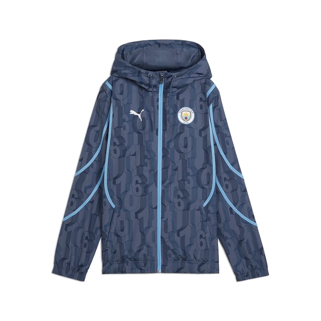PUMA Womens Manchester City Pre-match Woven Jacket PRODUCT STORY: Train like the champions in this official Manchester City Pre-match Woven Jacket. With a regular-fit, full-zip closure, zipped pockets and our sweat-wicking dryCELL tech, it's tailored for optimal pre-match focus. It features Manchester City details, so you can represent the team with pride. FEATURES & BENEFITS: dryCELL: Performance technology designed to wick moisture from the body and keep you free of sweat during exercise; Made with at least 50% recycled materials. DETAILS: Regular fit; 80 gsm, Plain weave; Long sleeves; Full-zip closure; Zipped pockets; Official team branding. Our model is 174 cm tall and is wearing size S UK.