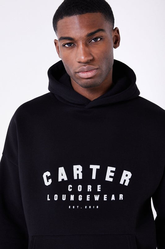 Black Heritage Cotton Blend Oversized Hoodie with Kangaroo Pocket