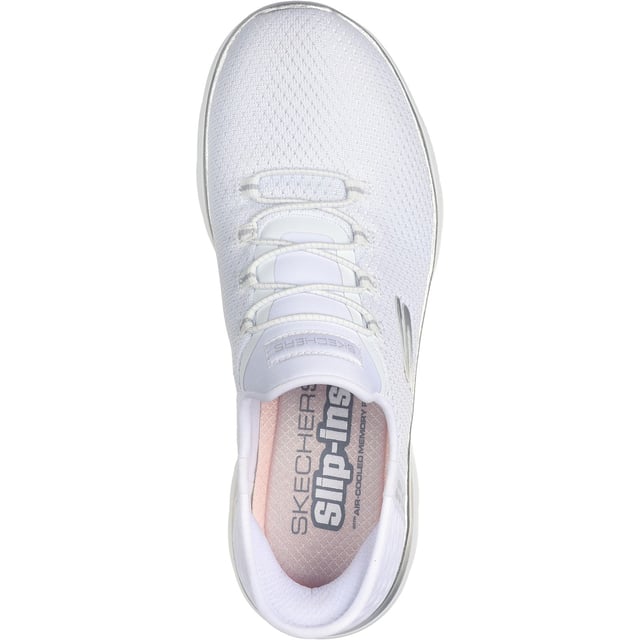 Pick up the pace with increased ease-of-wear and platinum comfort wearing Skechers Hands Free Slip-ins: Summits - Diamond Dream. Designed with our exclusive Heel Pillow, a metallic midsole trim and a cushioned Memory Foam comfort insole.