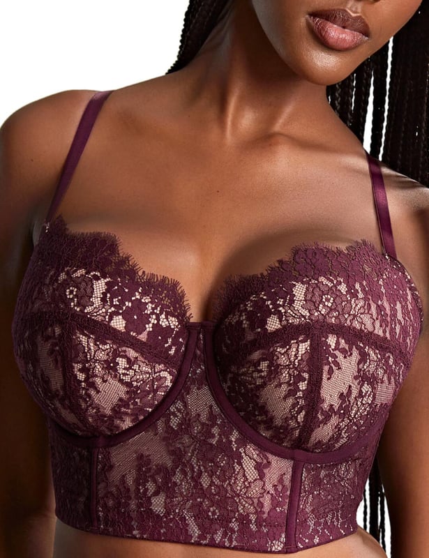 Get ready to radiate confidence and allure with this gorgeous lace bustier from the Carmen collection by Panache! The sophisticated and elegant long-line, balcony design of this bra wonderfully accentuates and flatters your bust, while the foam padded cups further compliments your curves for an uplifted and supported fit. The boned seams and smooth matt elastics craft a corset style appearance, elevating the sultry aesthetic on offer effortlessly. What's more, the rigid eyelash lace ties the look together with a feminine, luxurious feel! Adjustable straps and the hook and eye closure ensure you can find your best fit with ease. Pair with matching briefs from the Carmen collection for a truly beautiful ensemble!

Elegant and sophisticated bustier
Balcony neckline
Padded
Underwired
Long-line design
All-over rigid eyelash lace
Boned seams
Adjustable straps
Hook and eye closure
Matching items available
Country of origin: China
Composition: 53% Polyamide | 42% Cotton | 5% Elastane
Listed in UK sizes

PLEASE NOTE: This collection was formerly under the 'Cleo by Panache' brand but is now branded as 'Panache'. Customers should be advised when purchasing this product that the fit will be similar to the 'Cleo by Panache' brand products, despite the new, 'Panache' branding. Lace Bustier